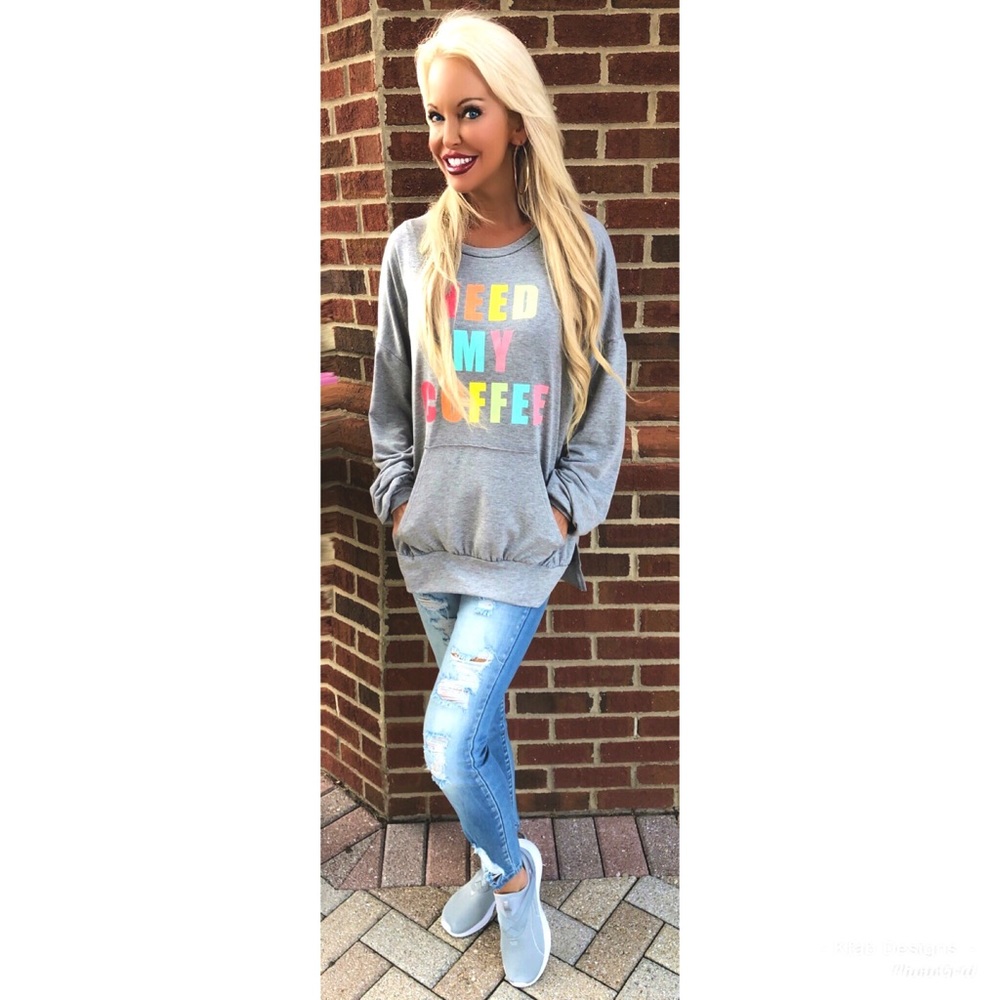 🛍LAST 1! French Terry Coffee Pocket Sweatshirt - Picture 6 of 6